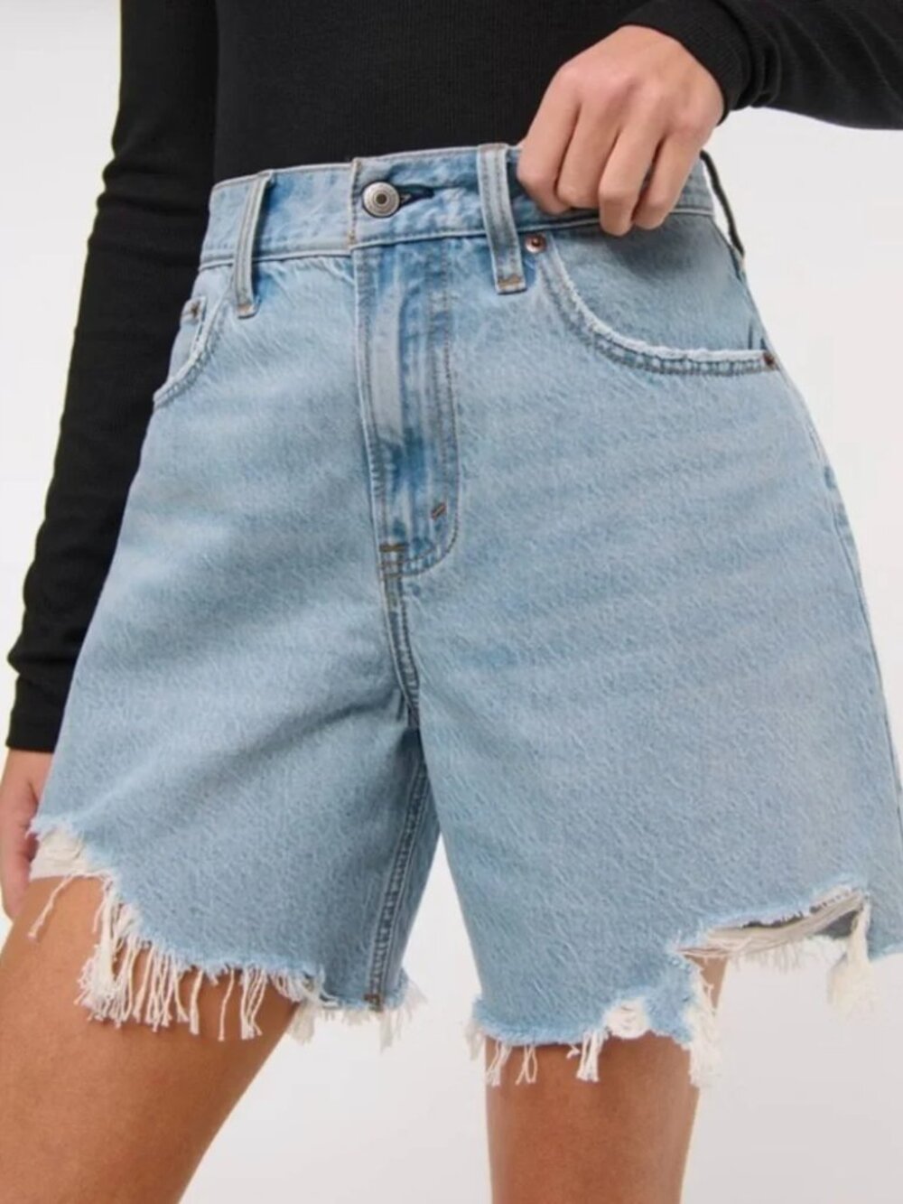 H&M High Waist Bermuda Straight Jean Shorts Size 4 Distressed